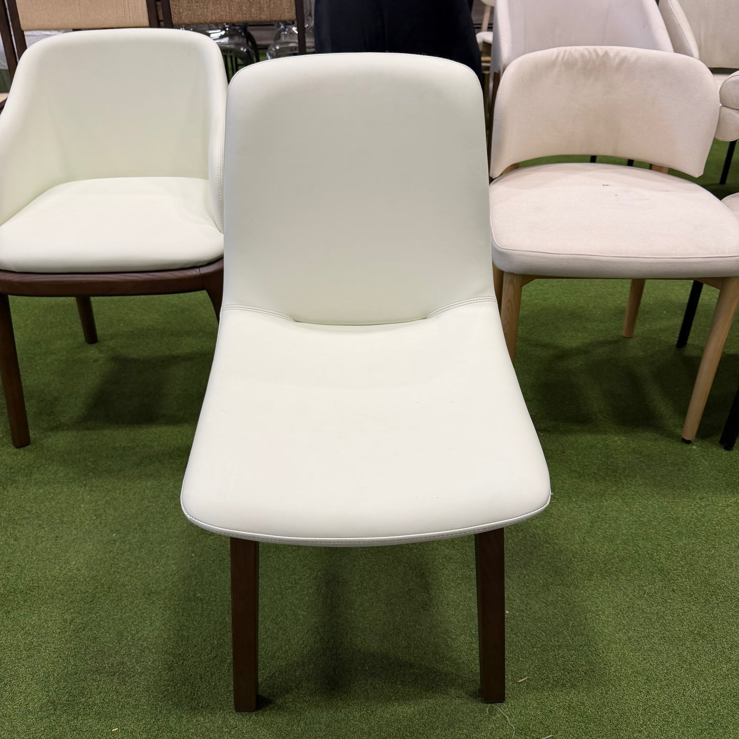 Aubrey Side Chair - Microfiber Leather: Trento Eggshell, Walnut Stain