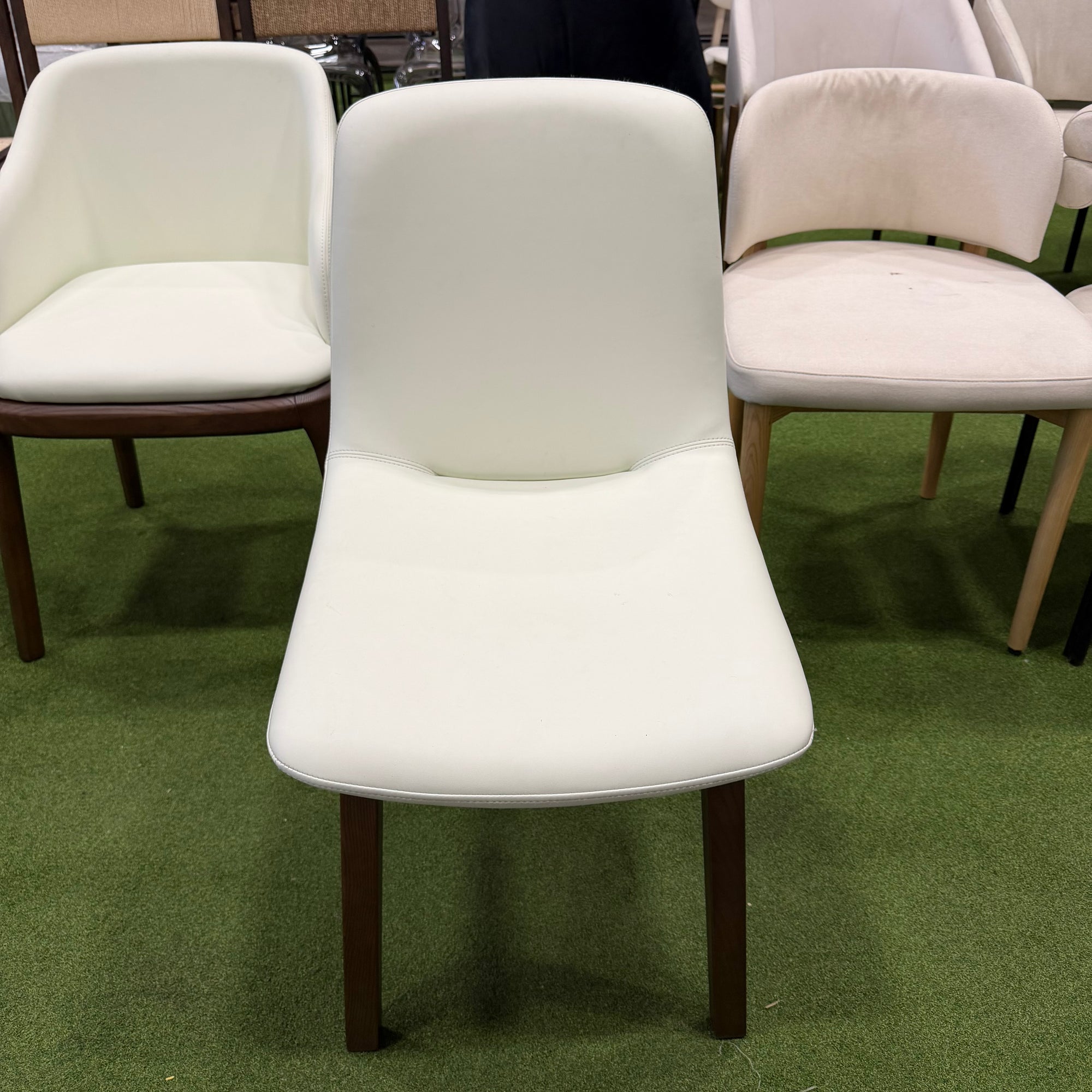 Aubrey Side Chair - Microfiber Leather: Trento Eggshell, Walnut Stain
