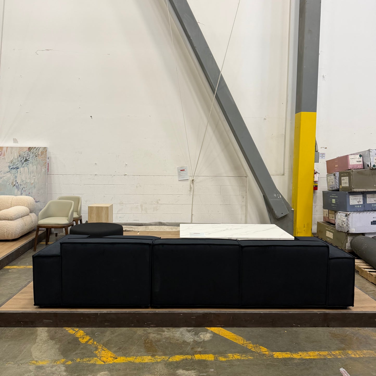 Porter Sectional - Plush Velvet: Black, Right Hand Facing