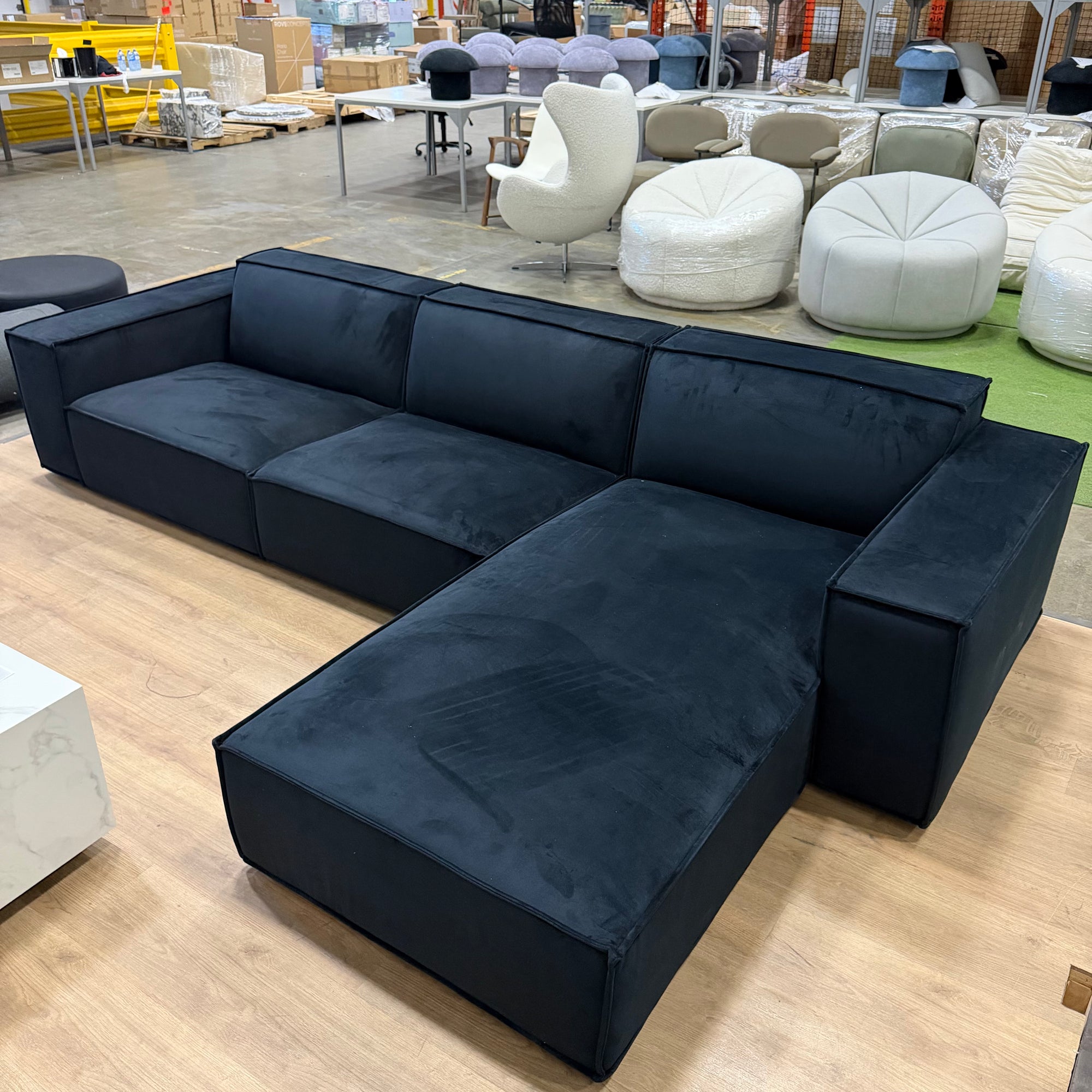 Porter Sectional - Plush Velvet: Black, Right Hand Facing