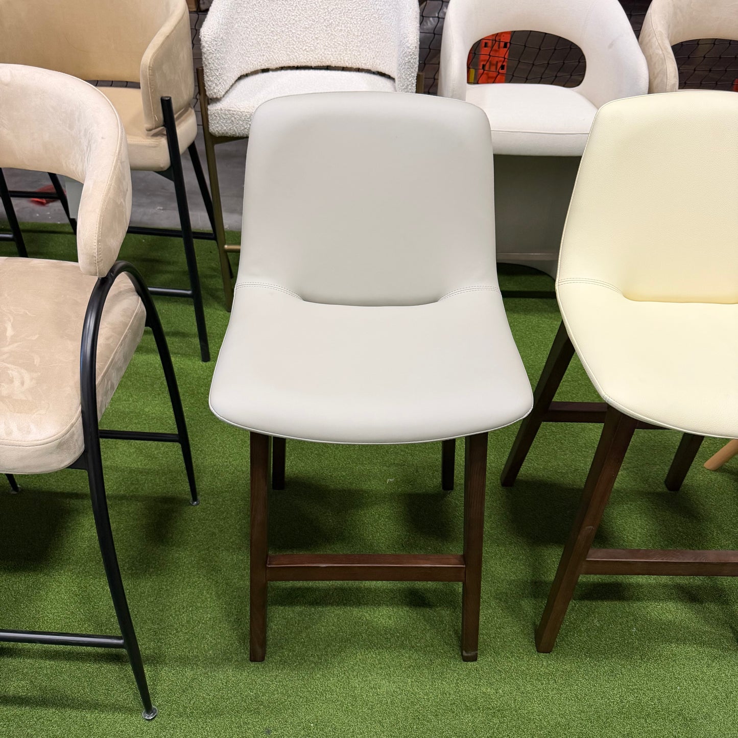Aubrey Counter Stool - Microfiber Leather: Trento Taupe, Walnut Stain