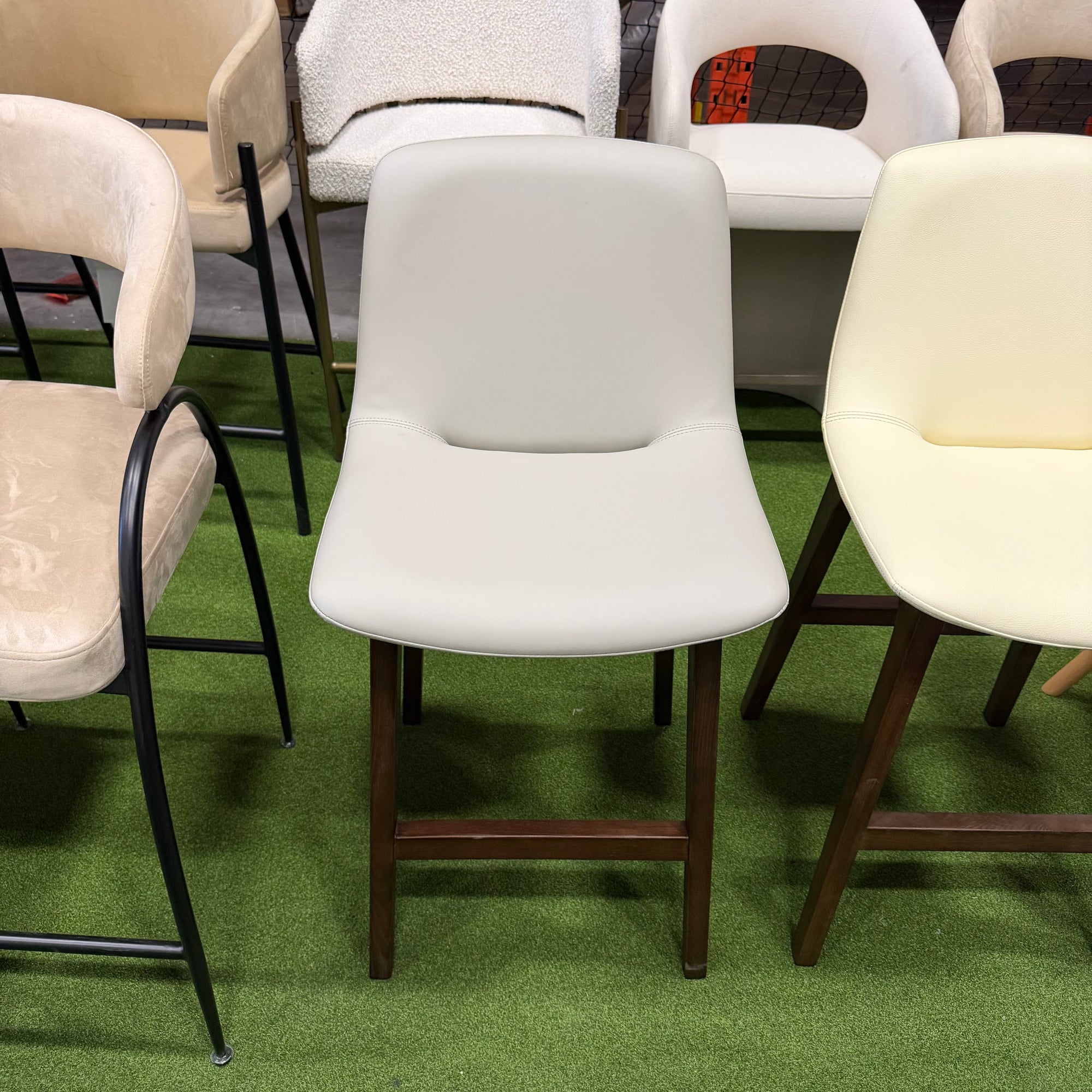 Aubrey Counter Stool - Microfiber Leather: Trento Taupe, Walnut Stain
