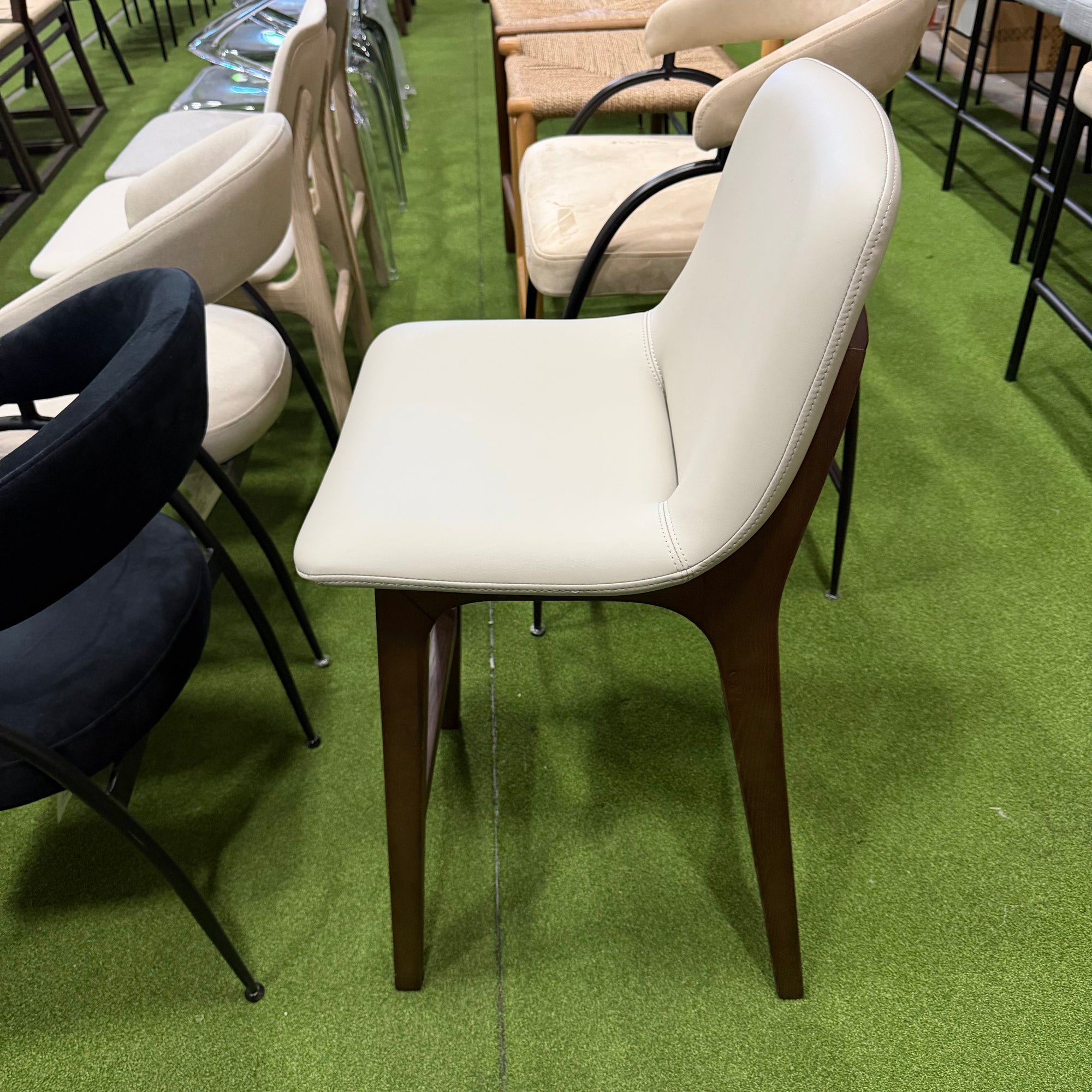 Aubrey Counter Stool - Microfiber Leather: Trento Taupe, Walnut Stain