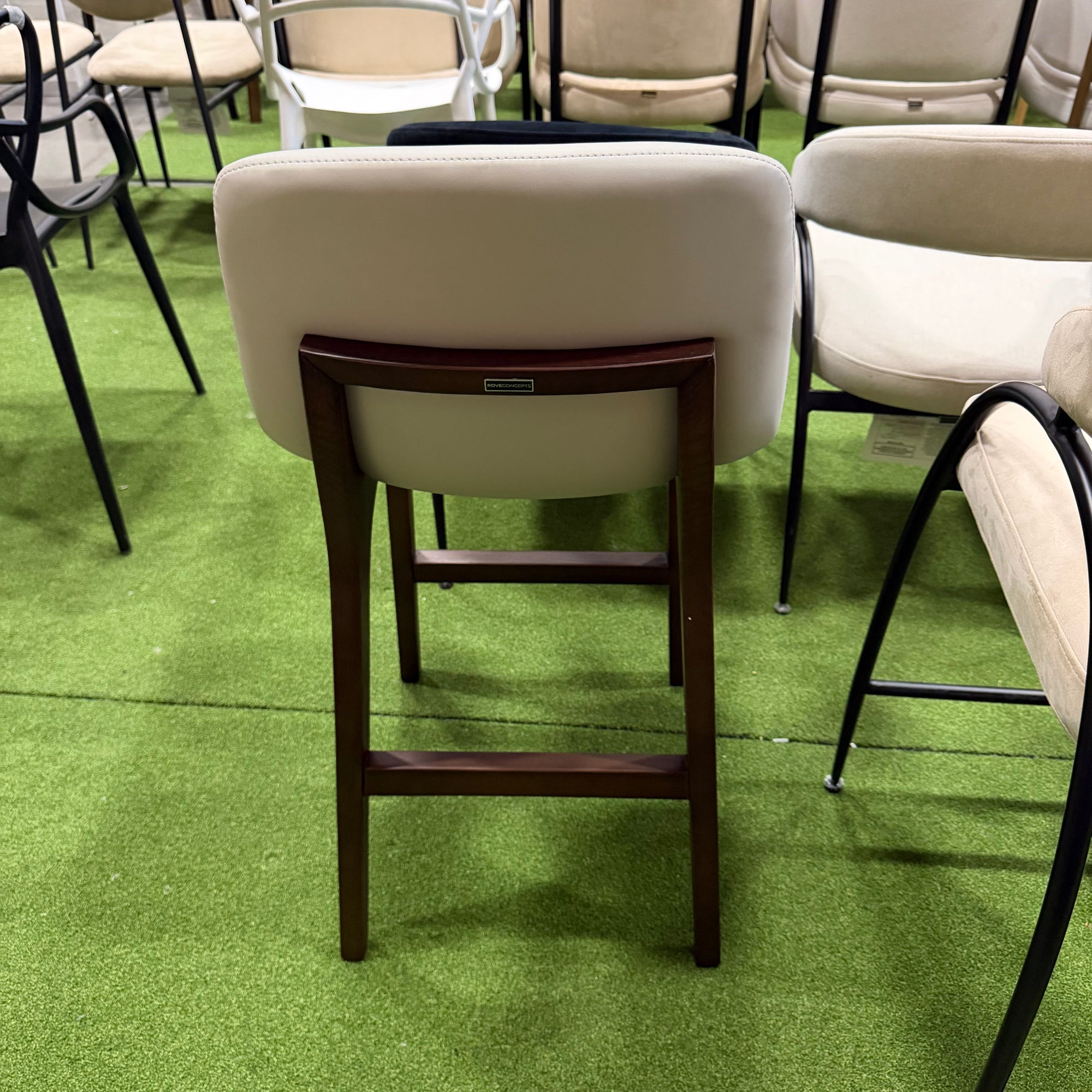 Aubrey Counter Stool - Microfiber Leather: Trento Taupe, Walnut Stain