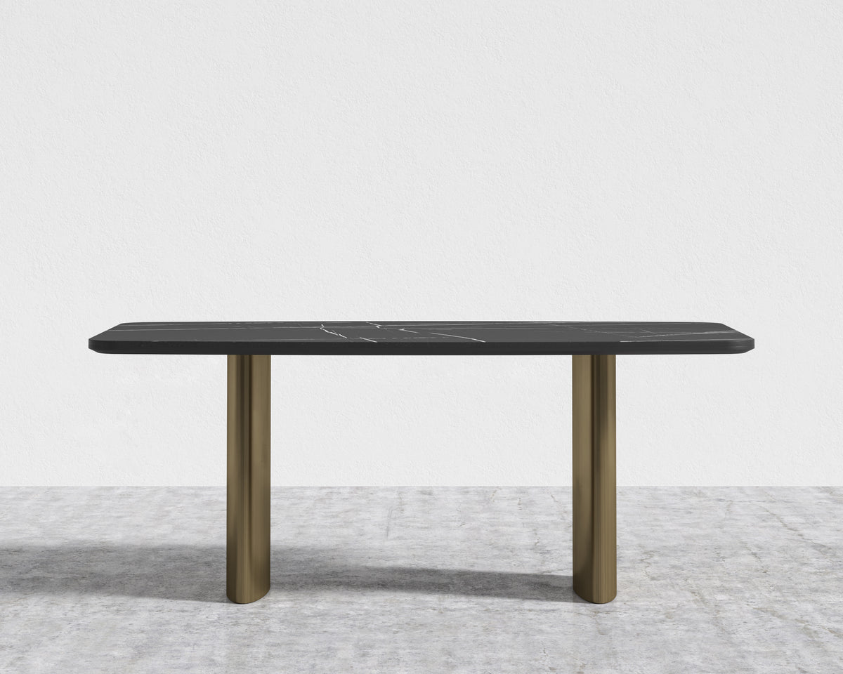 Solana Dining Table - 71" | 180cm, Black Pietra Ceramic, Antique Brushed Brass - Solana