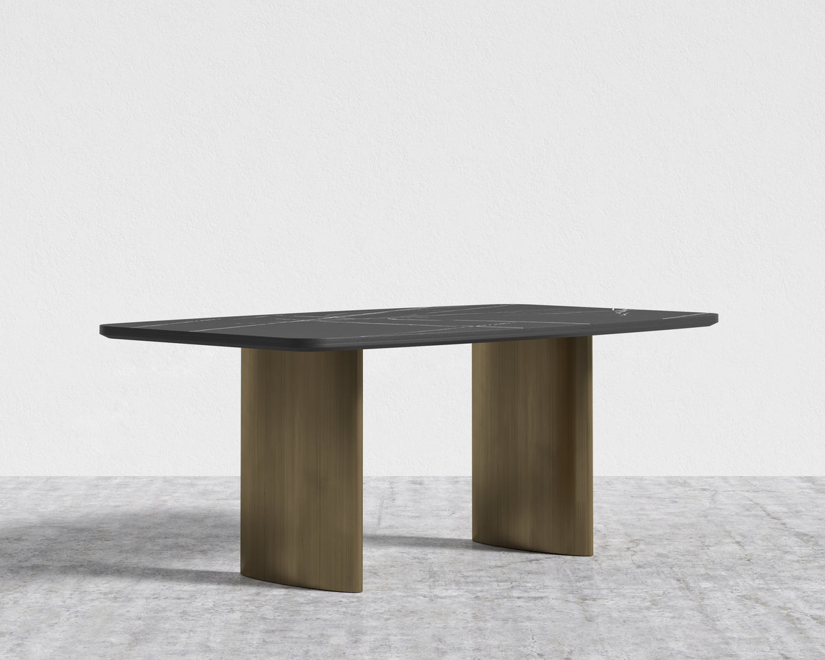 Solana Dining Table - 71" | 180cm, Black Pietra Ceramic, Antique Brushed Brass - Solana