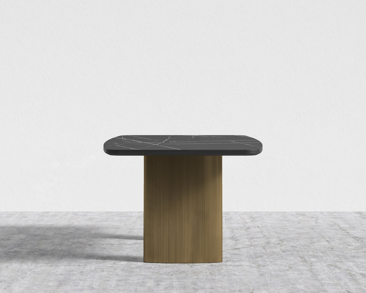 Solana Dining Table - 71" | 180cm, Black Pietra Ceramic, Antique Brushed Brass - Solana
