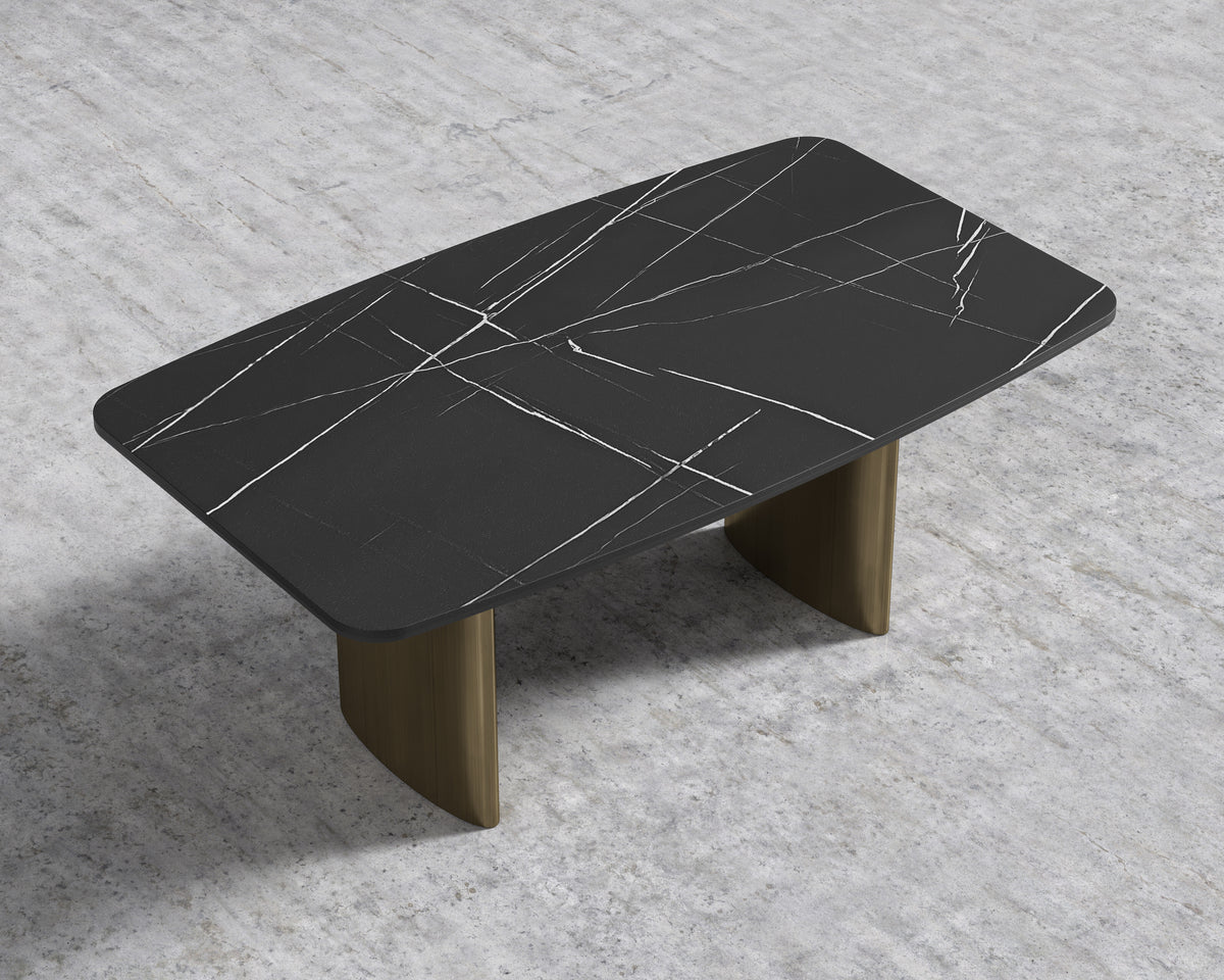 Solana Dining Table - 71" | 180cm, Black Pietra Ceramic, Antique Brushed Brass - Solana