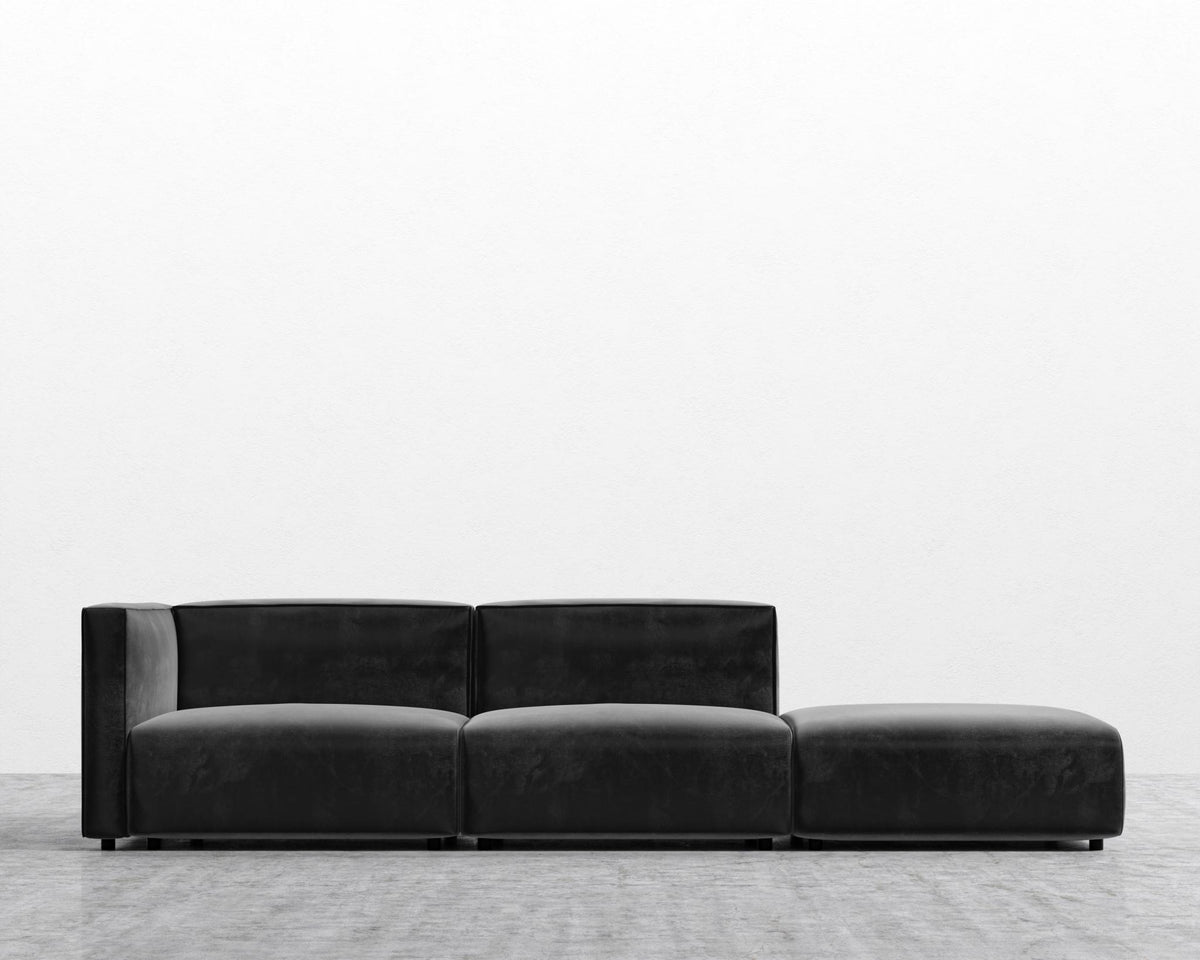 Arya Modular Sofa with Open End - Open Left, Plush Velvet - Black