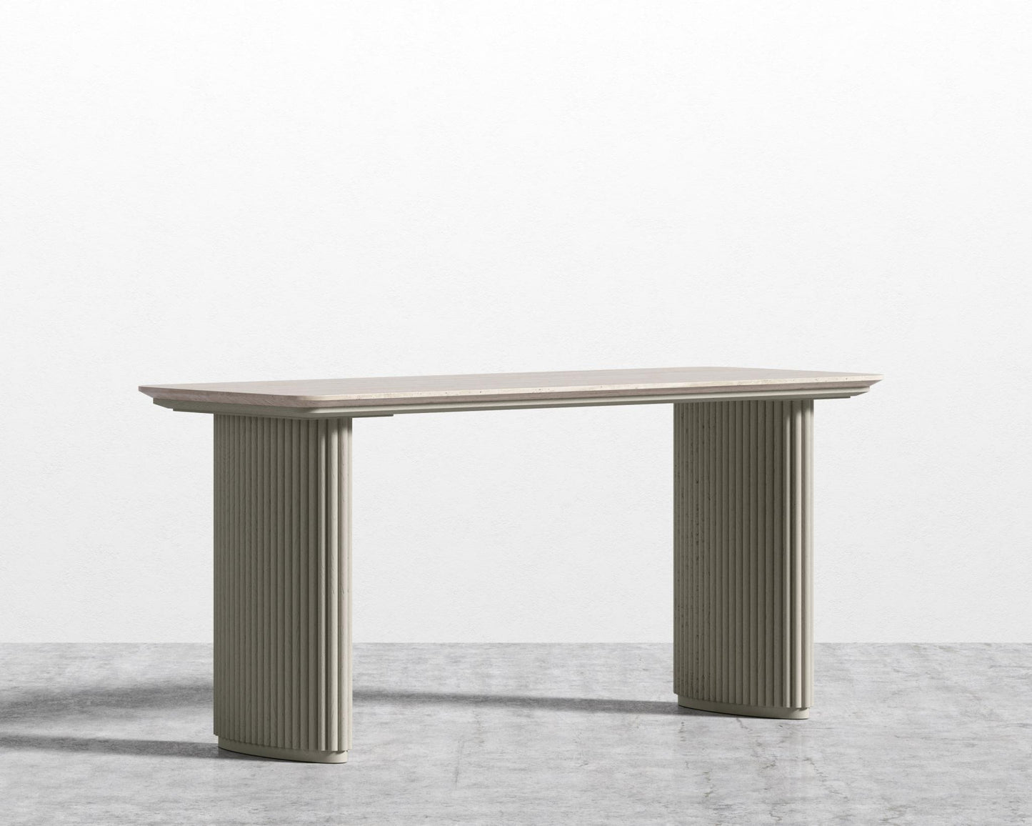 Athena Desk - Alabaster Matte Lacquer, White Travertine, 48" | 122cm