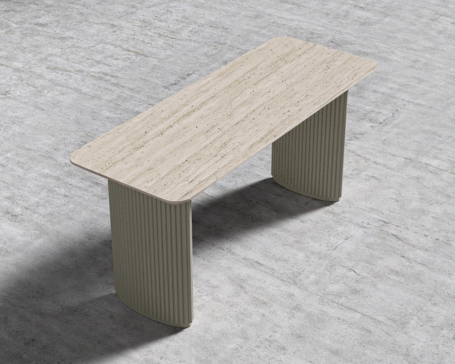 Athena Desk - Alabaster Matte Lacquer, White Travertine, 48" | 122cm