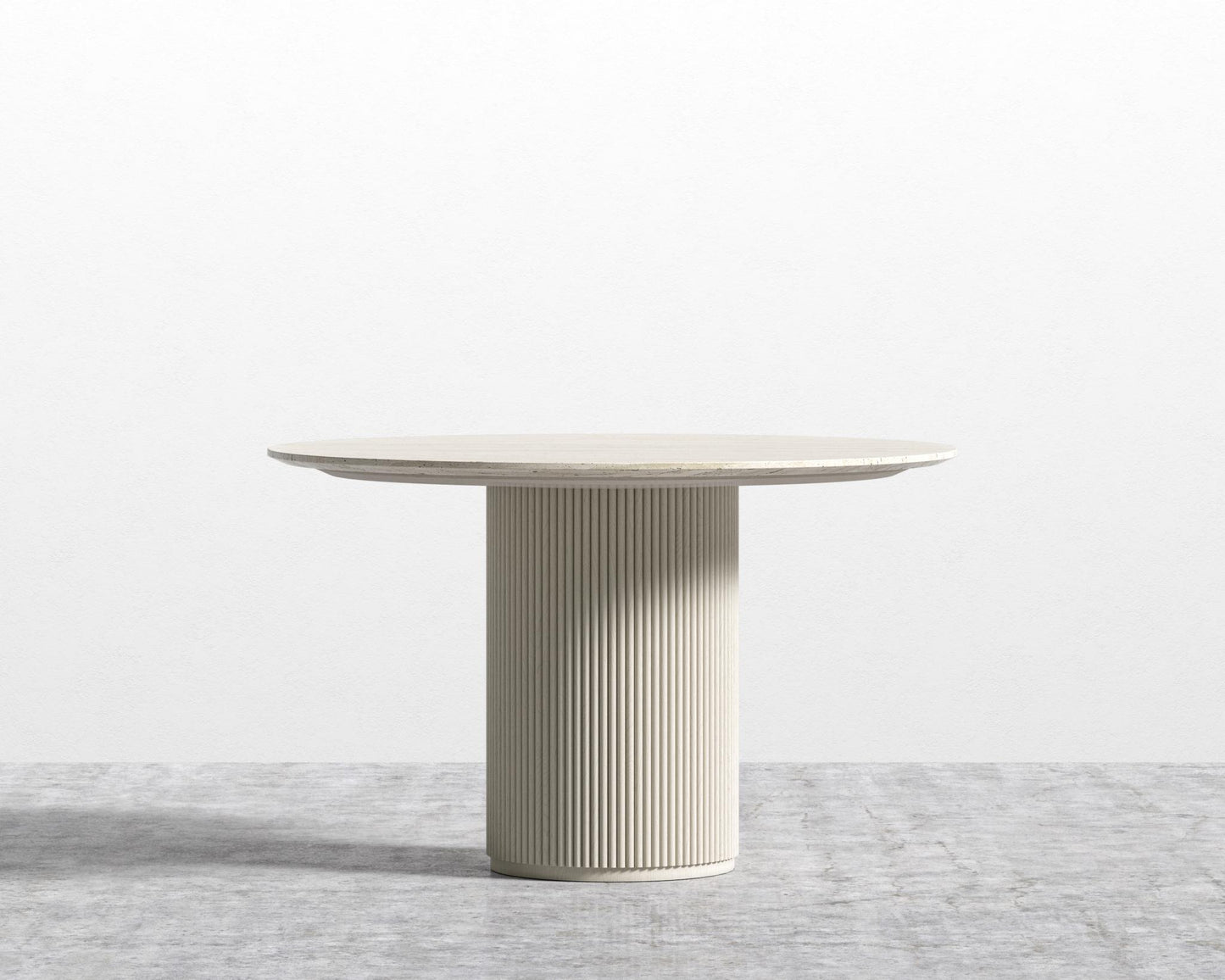 Athena Round Dining Table - Alabaster Matte Lacquer, White Travertine, 48" | 122cm