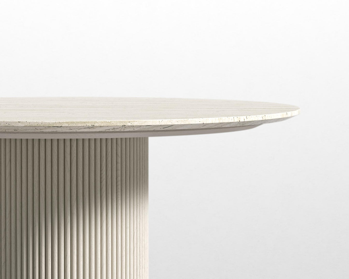 Athena Round Dining Table - Alabaster Matte Lacquer, White Travertine, 48" | 122cm