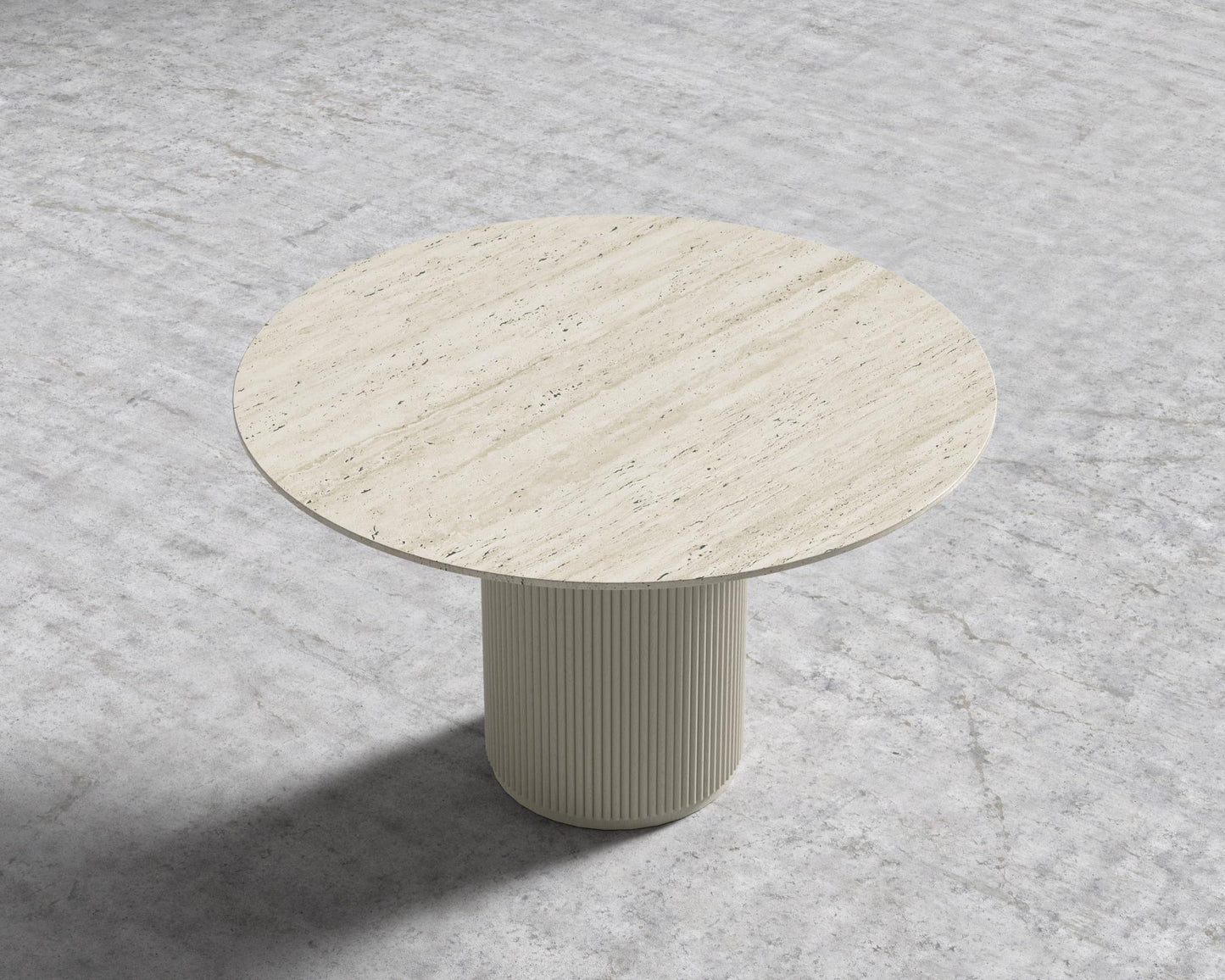 Athena Round Dining Table - Alabaster Matte Lacquer, White Travertine, 48" | 122cm