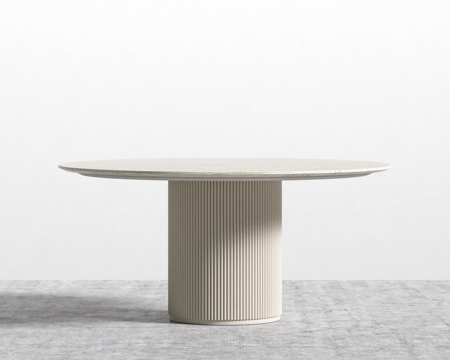 Athena Round Dining Table - Alabaster Matte Lacquer, White Travertine, 48" | 122cm