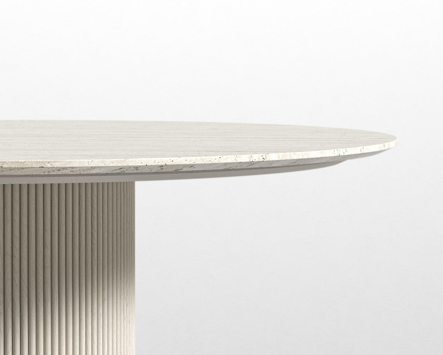 Athena Round Dining Table - Alabaster Matte Lacquer, White Travertine, 48" | 122cm