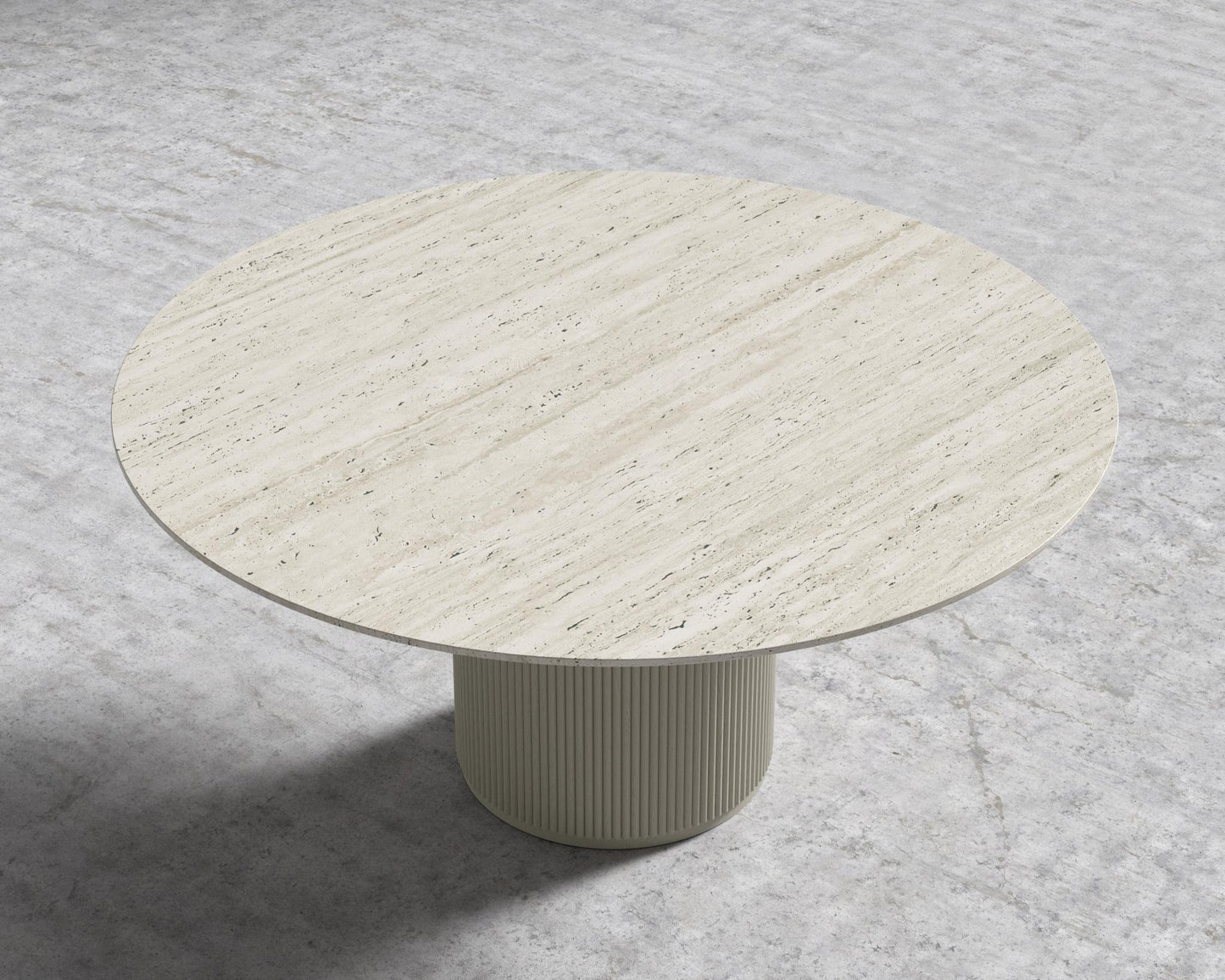Athena Round Dining Table - Alabaster Matte Lacquer, White Travertine, 48" | 122cm