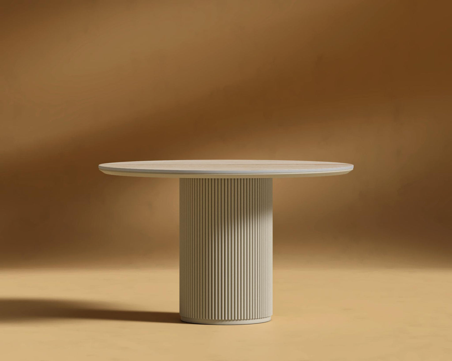 Athena Round Dining Table - Alabaster Matte Lacquer, White Travertine, 48" | 122cm
