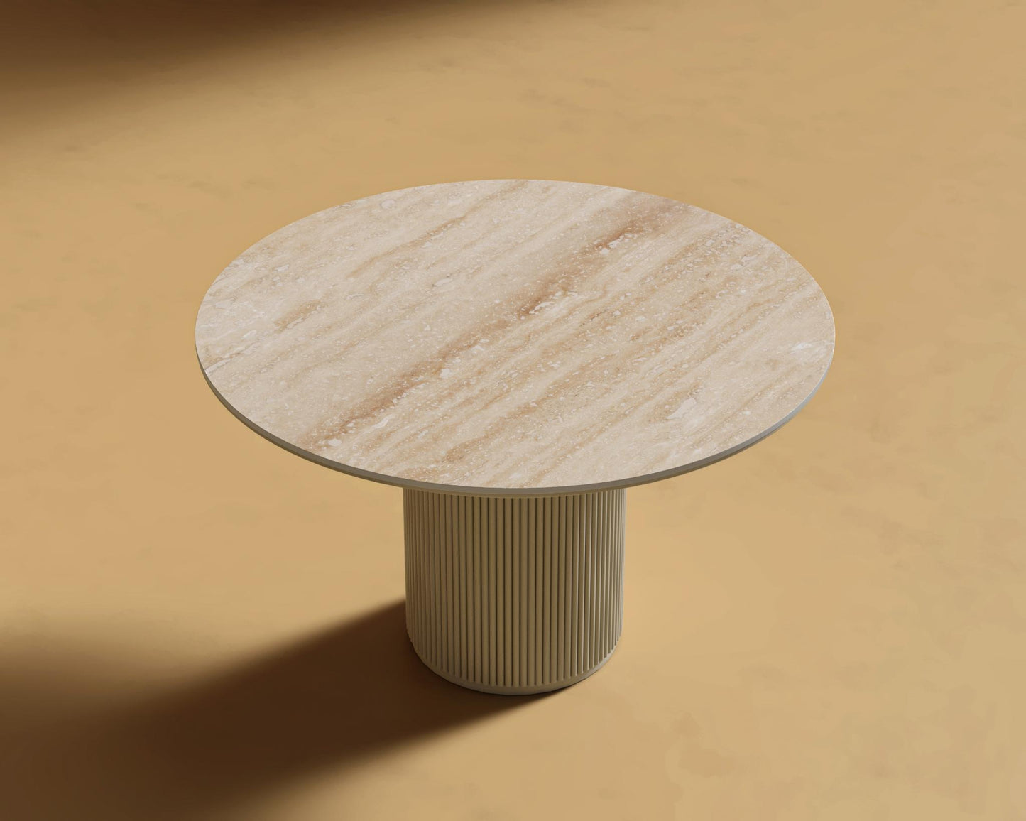 Athena Round Dining Table - Alabaster Matte Lacquer, White Travertine, 48" | 122cm