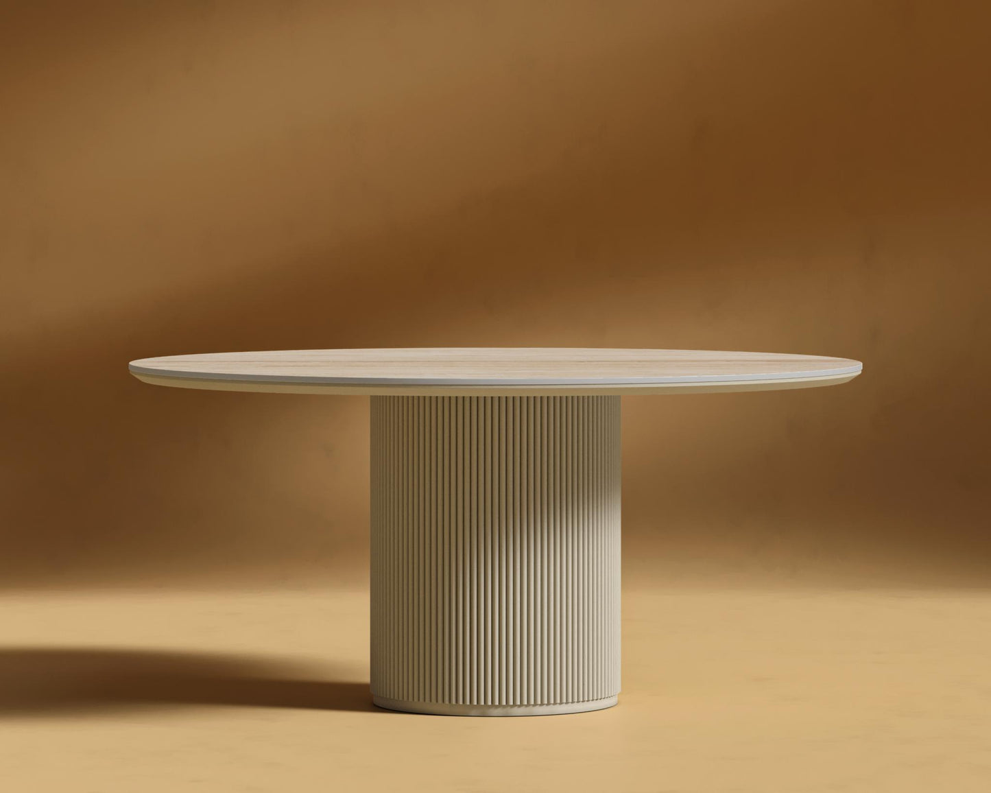 Athena Round Dining Table - Alabaster Matte Lacquer, White Travertine, 48" | 122cm