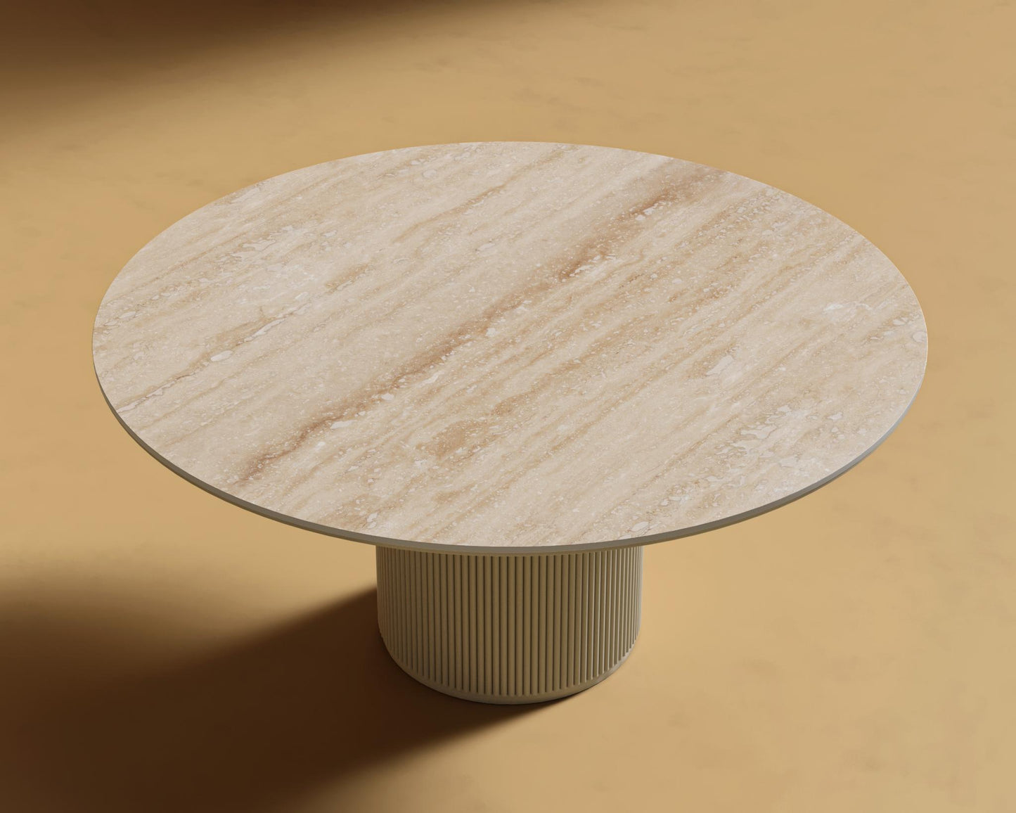 Athena Round Dining Table - Alabaster Matte Lacquer, White Travertine, 48" | 122cm