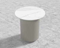 Athena Side Table - Alabaster Matte Lacquer, White Calacatta Ceramic, 22" | 55 cm