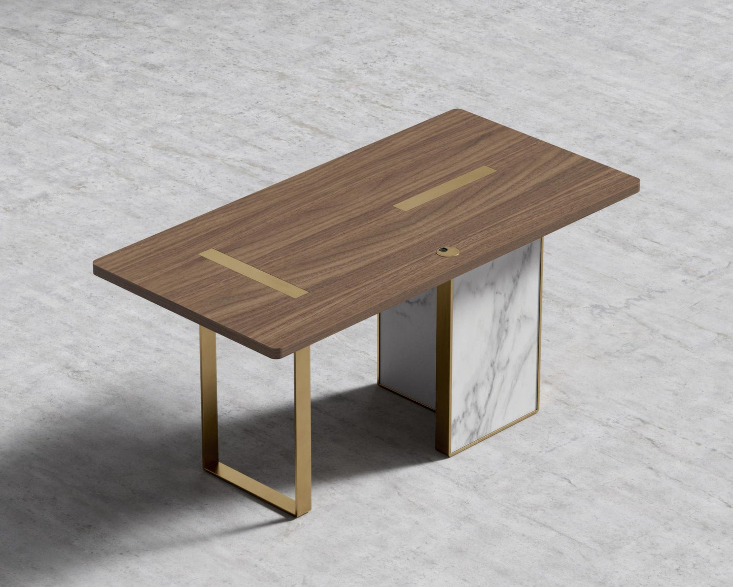 Augustus Desk - White Calacatta Ceramic, 63" x 31.5", Glossy White Lacquer