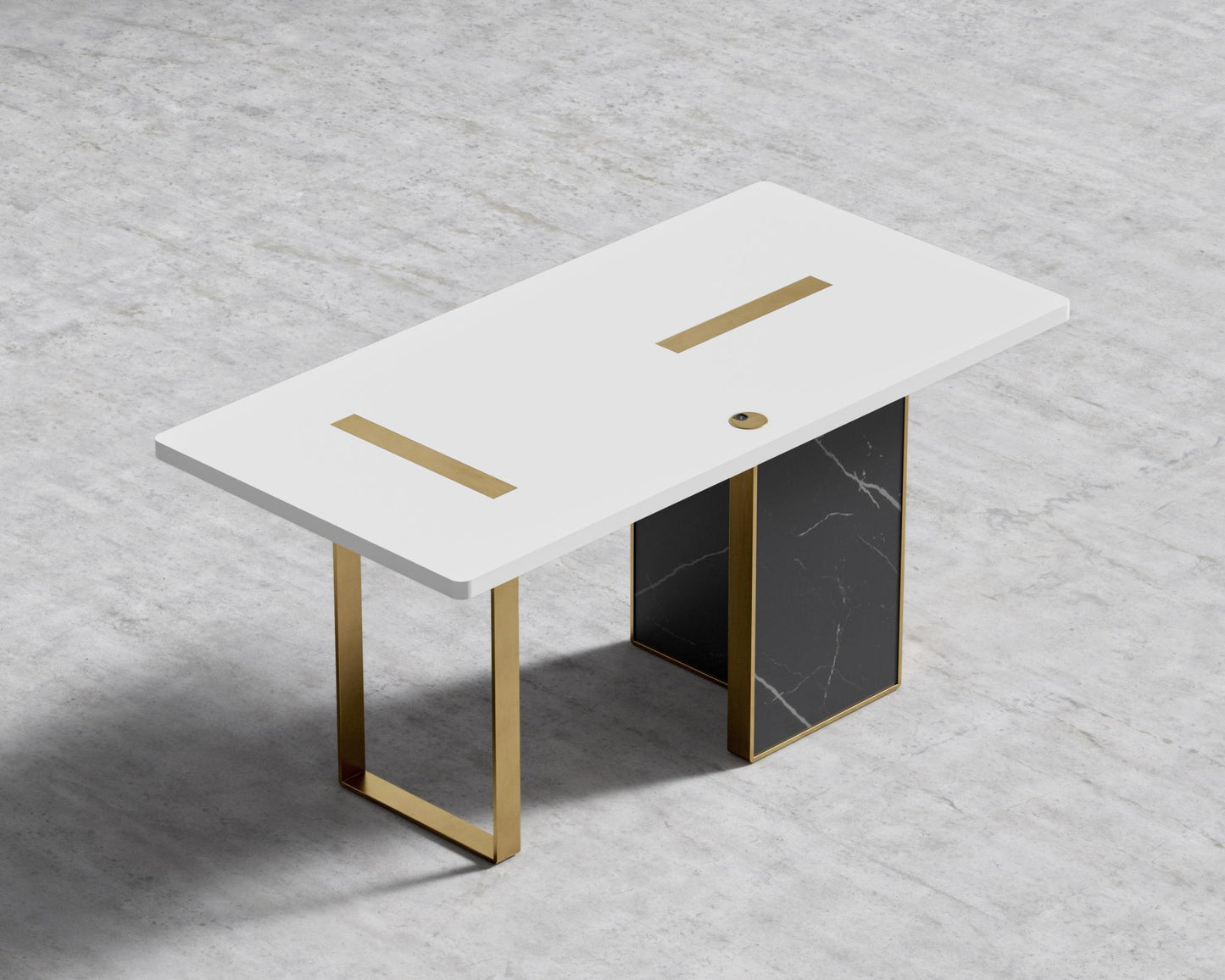 Augustus Desk - Black Pietra Ceramic, 63" x 31.5", Black Oak Veneer