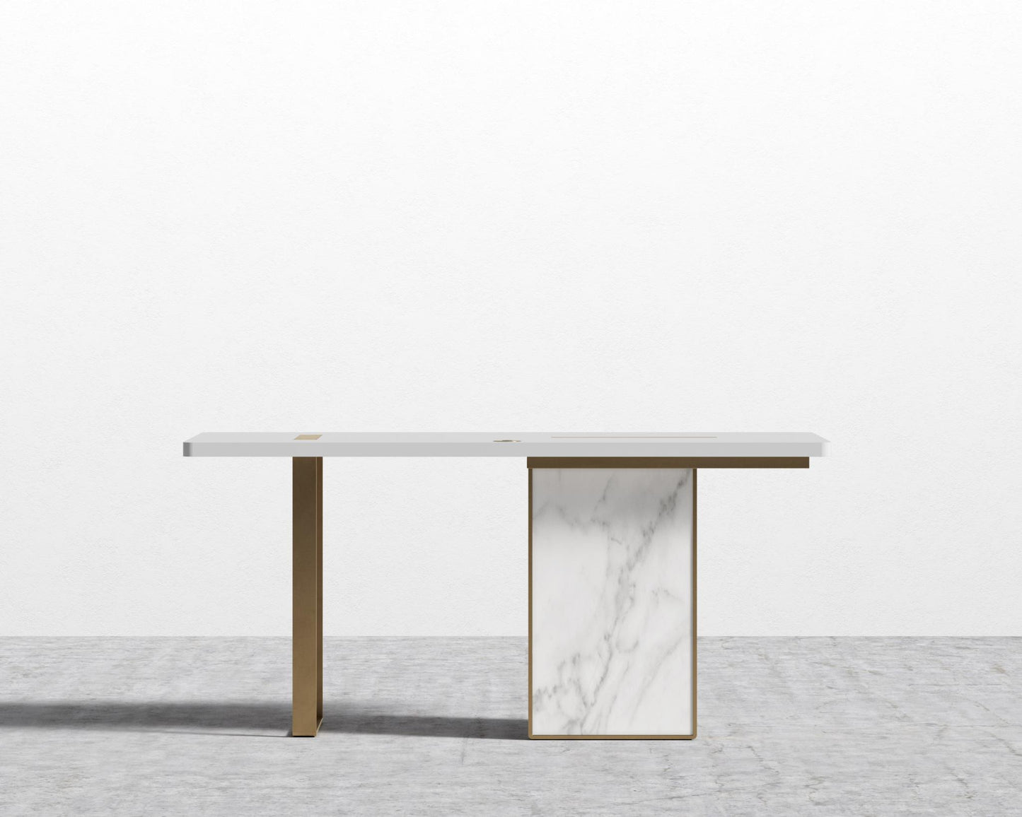 Augustus Desk - White Calacatta Ceramic, 63" x 31.5", Glossy White Lacquer