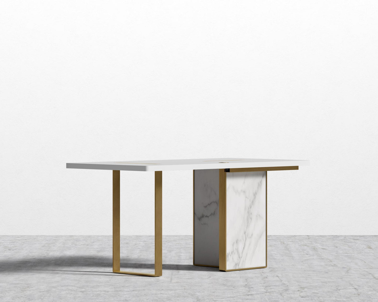 Augustus Desk - White Calacatta Ceramic, 63" x 31.5", Glossy White Lacquer
