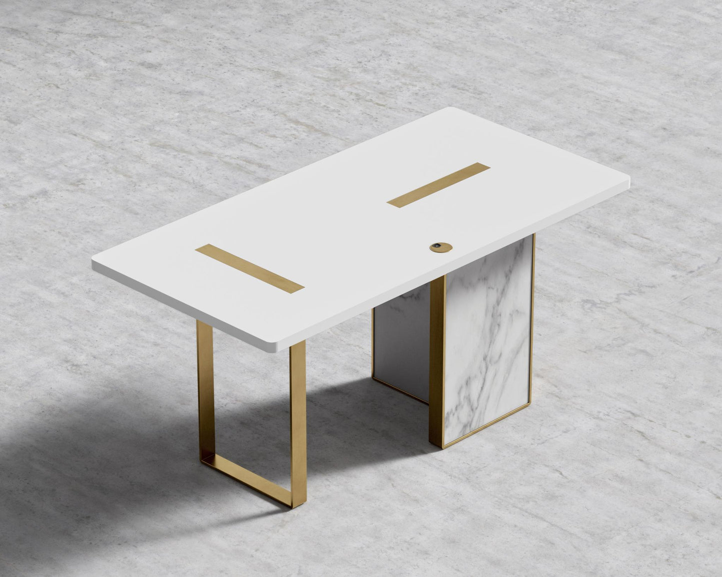 Augustus Desk - White Calacatta Ceramic, 63" x 31.5", Glossy White Lacquer