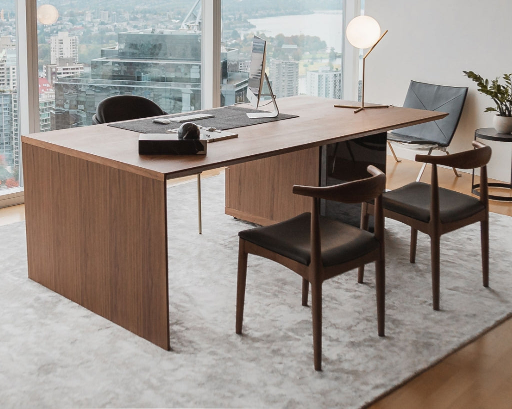 Gia Desk - Walnut Top - Black Marble Base Scene