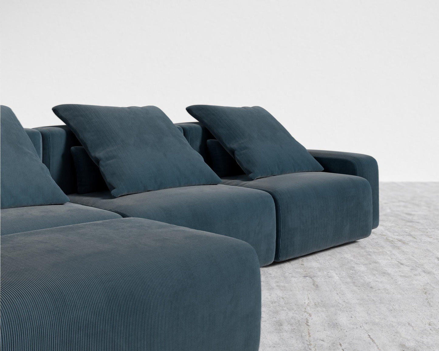 Kaye Sectional Sofa L - Large, Corduroy Velvet - Cadet Blue
