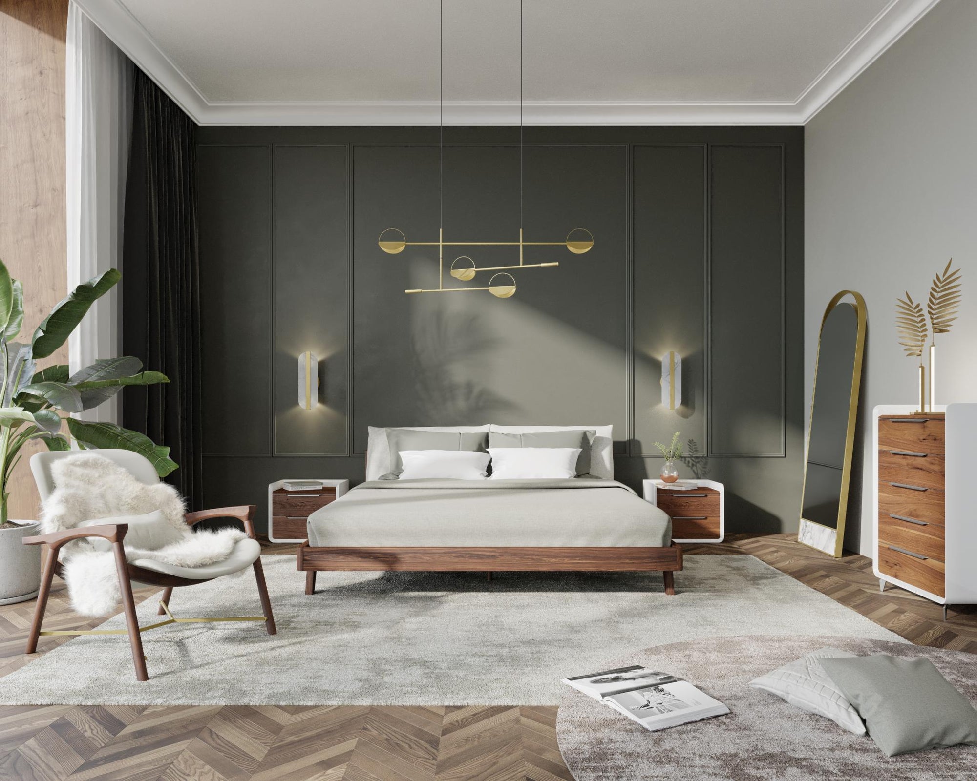 Mikkel Bed Scene - walnut/alesund- Featuring grayson nightstand