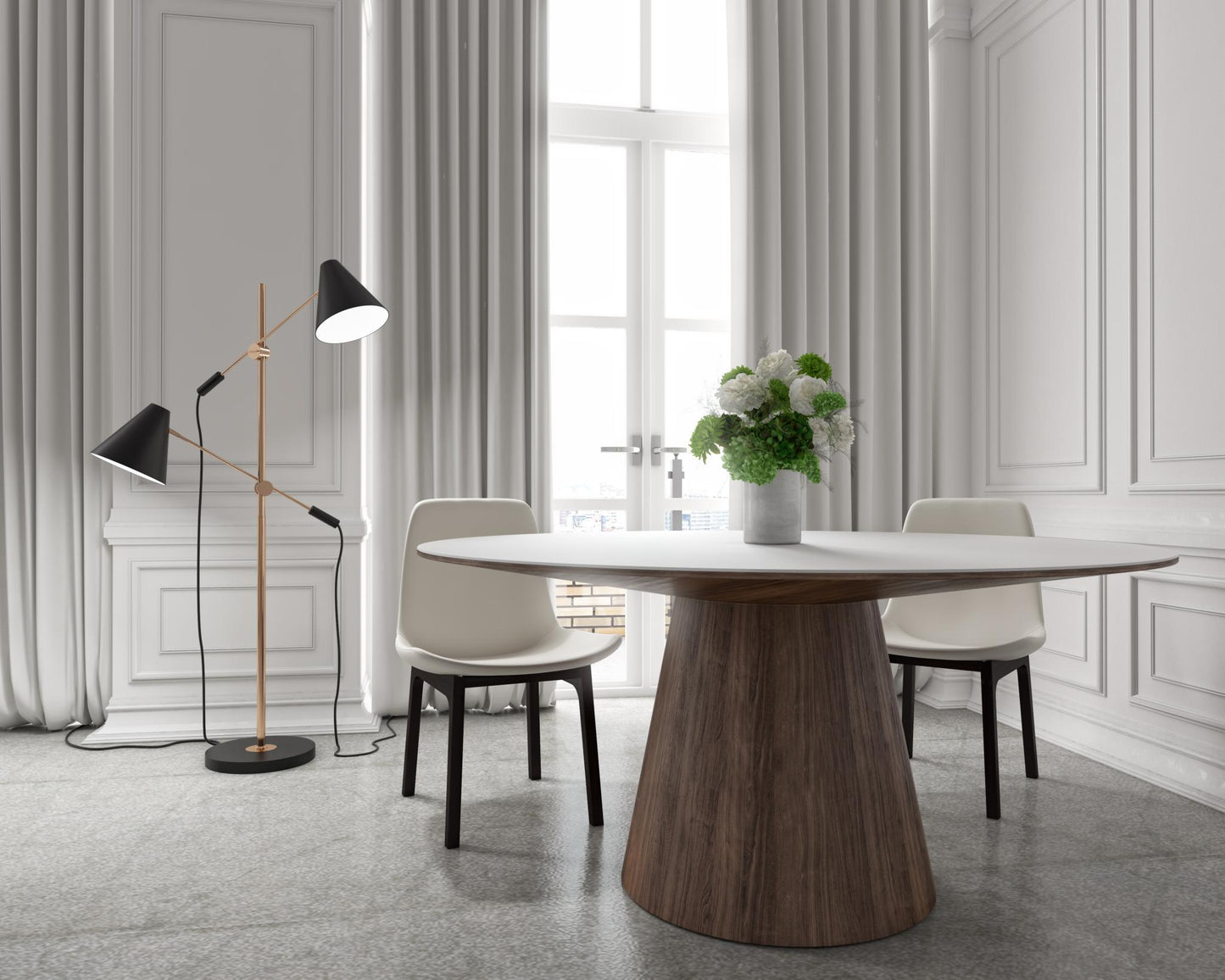 Winston Dining Table - 63 - White Lacquer with Glass