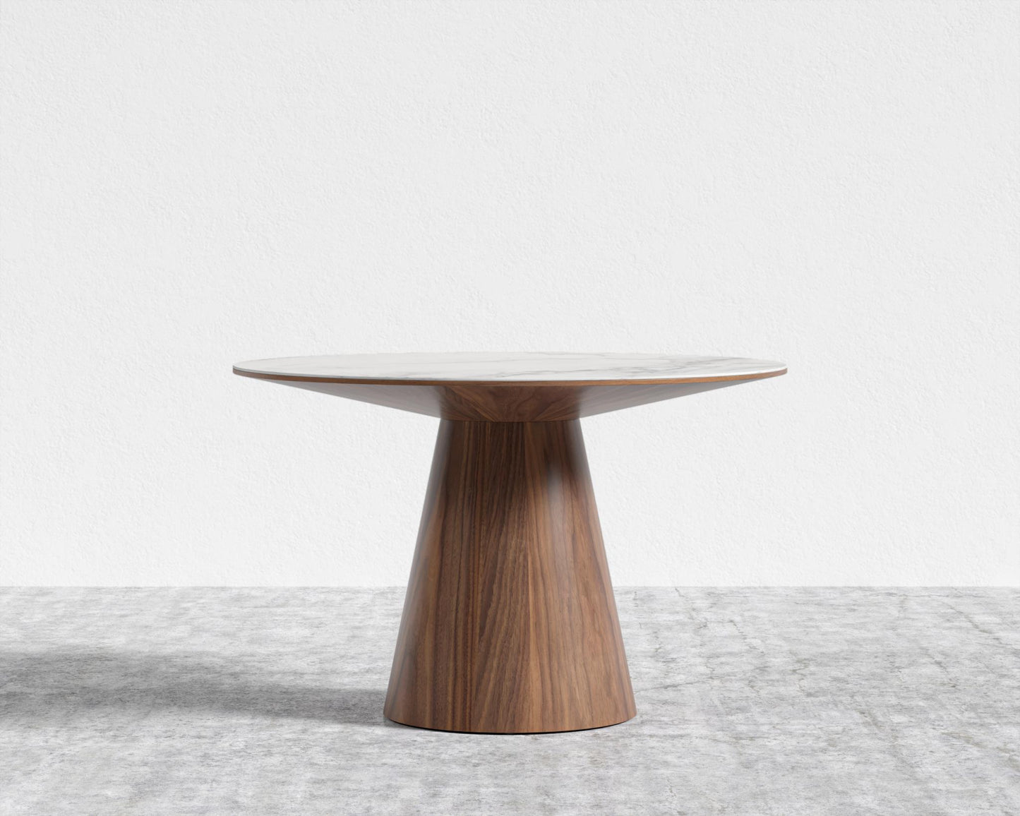 Winston Dining Table - 48" - 48" | 122cm, White Calacatta Ceramic, Walnut Veneer